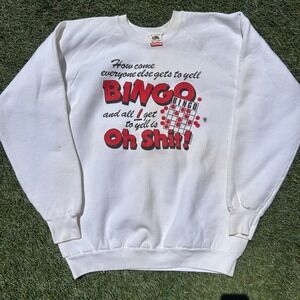 Vintage 80s Fruit of the Loom Bingo Sweatshirt XL White Funny Explicit